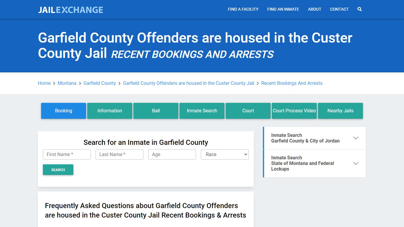 Garfield County Jail & Sheriff MT Recent Arrests and Bookings