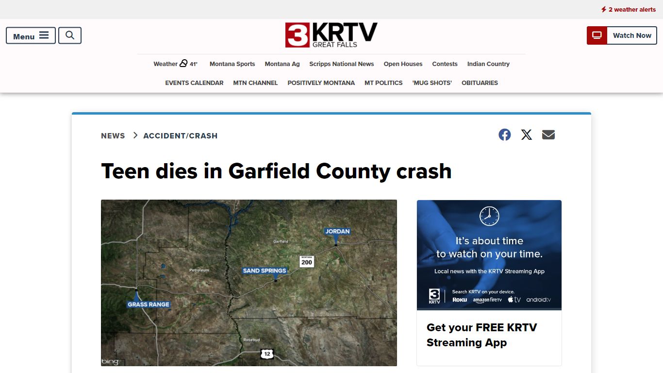 Teen dies in Garfield County crash - KRTV NEWS Great Falls